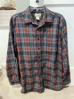 L.L. Bean Men's Navy, Red & Gray Plaid Button-Down Shirt